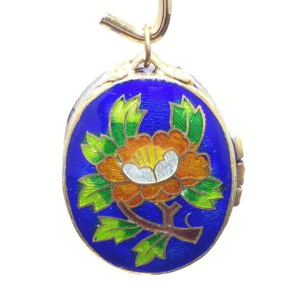 Vintage Cloisonne Enamel Pendant Trinket Box, 1970s Jewelry, Boho - Picture 10 of 10
